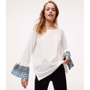 LOFT Ann Taylor embroidered bell sleeve blouse, xs